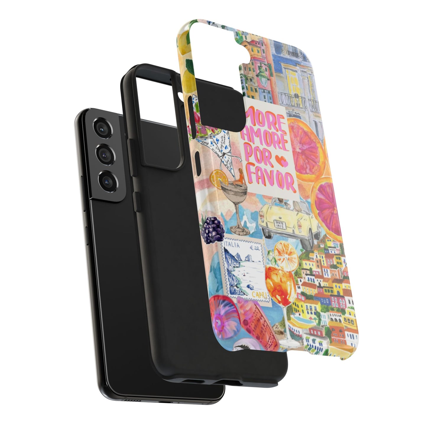 European Summers – Tough Phone Case  Tropical Watercolor Citrus & Seashell Design