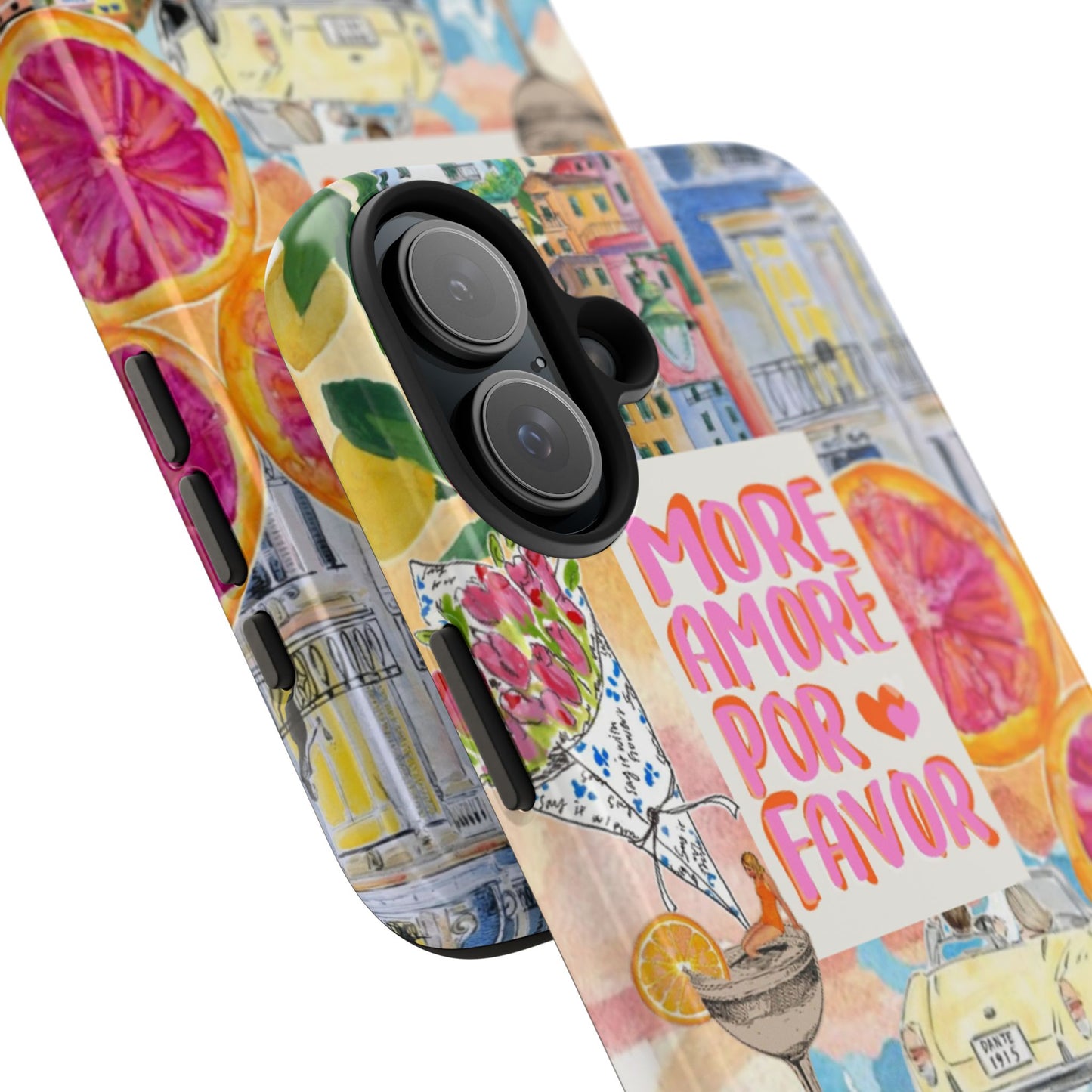 European Summers – Tough Phone Case  Tropical Watercolor Citrus & Seashell Design