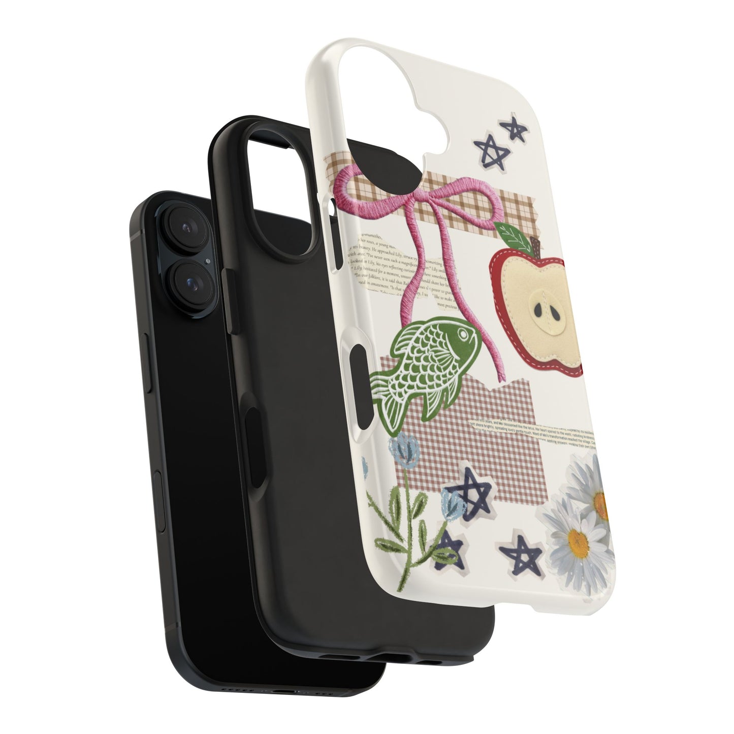 Spring Fling — Collage of Flowers Stars Fruit Fish Newspaper Cream Phone Case