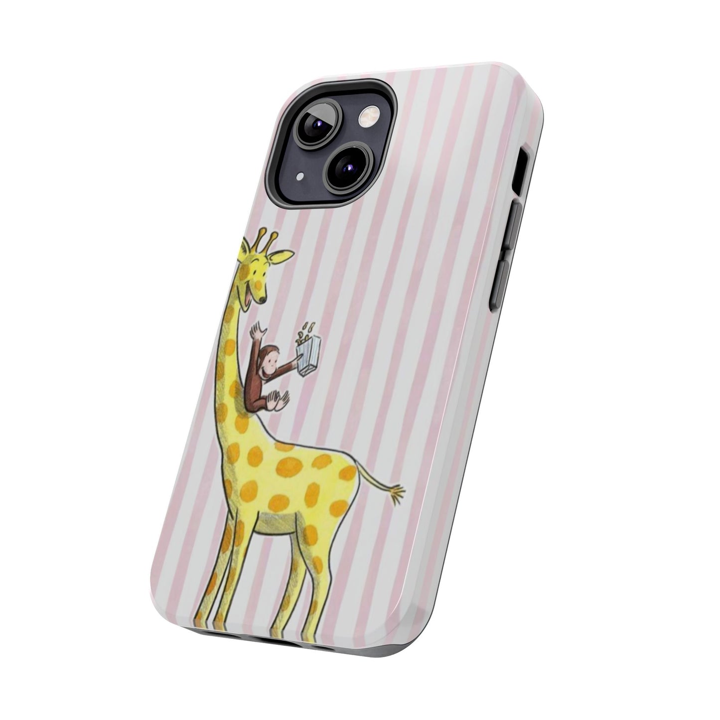 Curious George and Giraffe — Giraffe & Monkey Phone Case Cute Pink Striped Tough Case