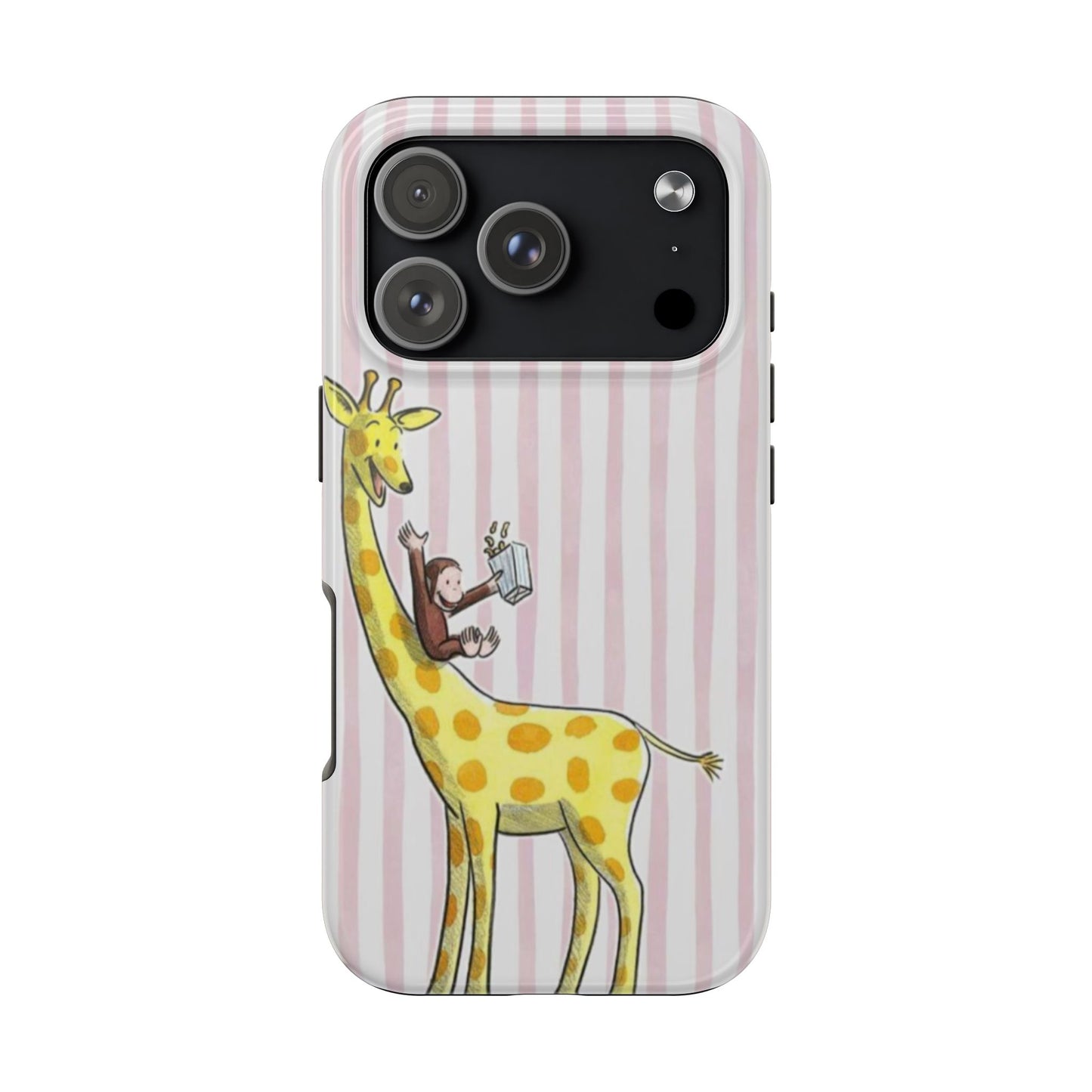Curious George and Giraffe — Giraffe & Monkey Phone Case Cute Pink Striped Tough Case