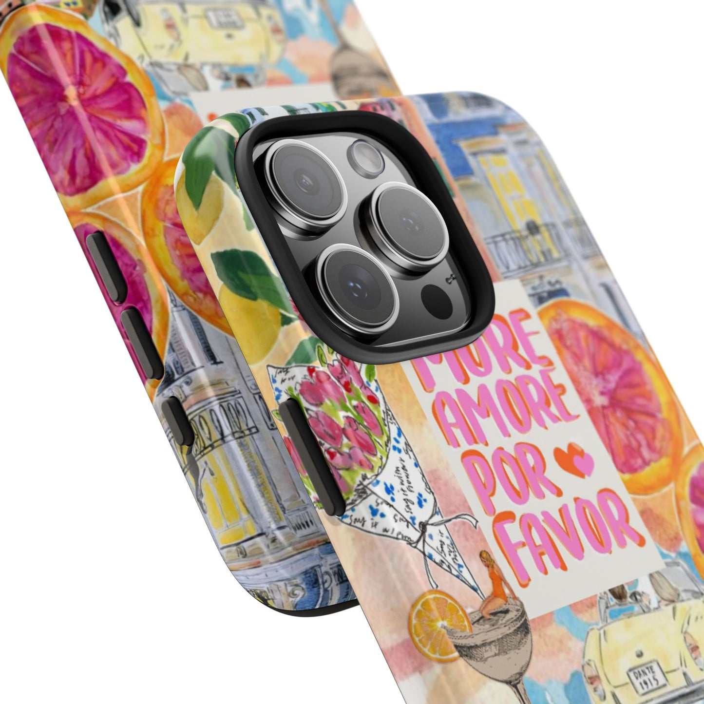 European Summers – Tough Phone Case  Tropical Watercolor Citrus & Seashell Design